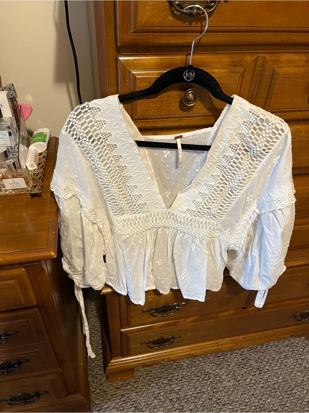Free People White Lace-Trim V-Neck Women’s Top